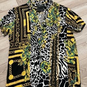 Reason Black and Yellow Patterned Dress Shirt
